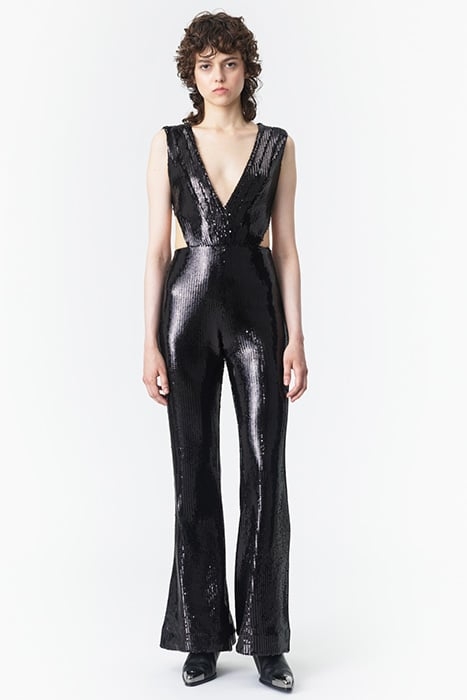 WOMEN‘S SEQUIN CUT-OUT OVERALL BLACK 1