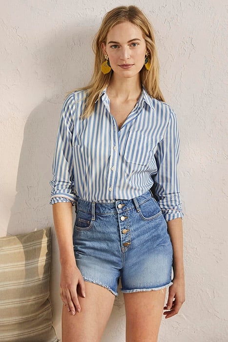 BUTTON FLY DENIM SHORTS BLU 1