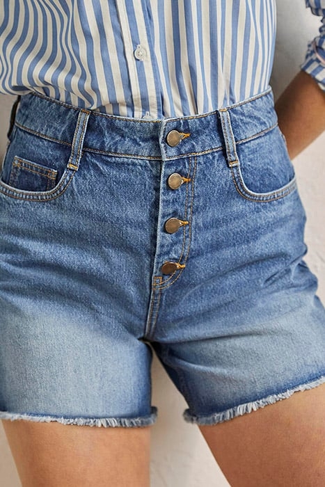 BUTTON FLY DENIM SHORTS BLU 2