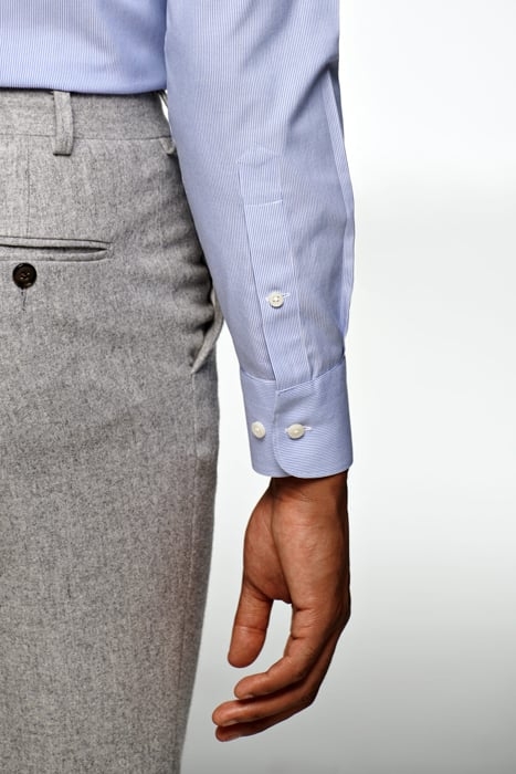 Mid Blue Striped Poplin Slim Fit Shirt 7