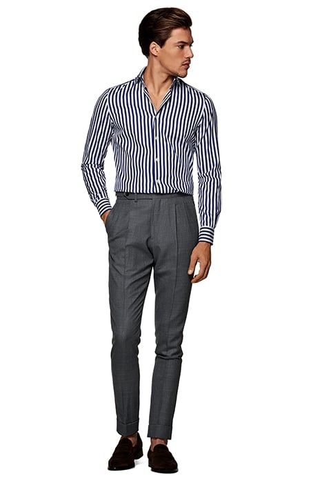 NAVY STRIPED TWILL EXTRA SLIM FIT SHIRT 5
