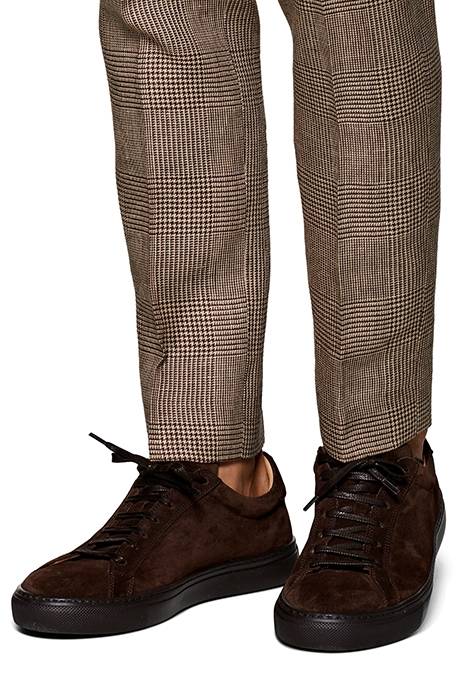 Mid Brown Checked Pleated Brentwood Trousers 7