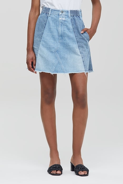 WOMEN DENIM PATCHWORK SKIRT MID BLUE 1