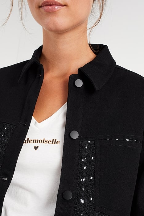 BLACK DENIM AND TWEED MIXED FABRIC JACKET 5