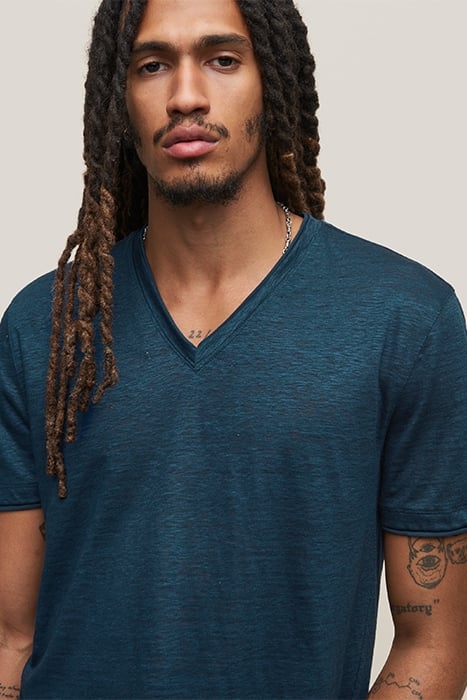 WOOSTER SLIM FIT SS LINEN V-NECK COSMOS BLUE 6