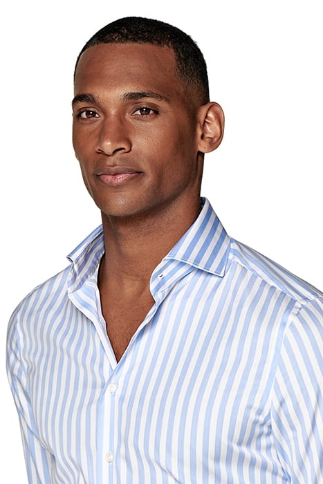 LIGHT BLUE STRIPED TWILL EXTRA SLIM FIT SHIRT 5