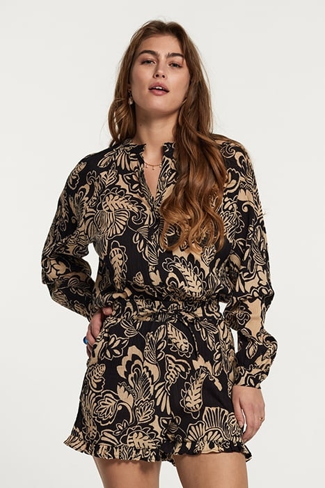 LADIES PLYMOUTH BLOUSE ARTSY LEAVES BLACK 1