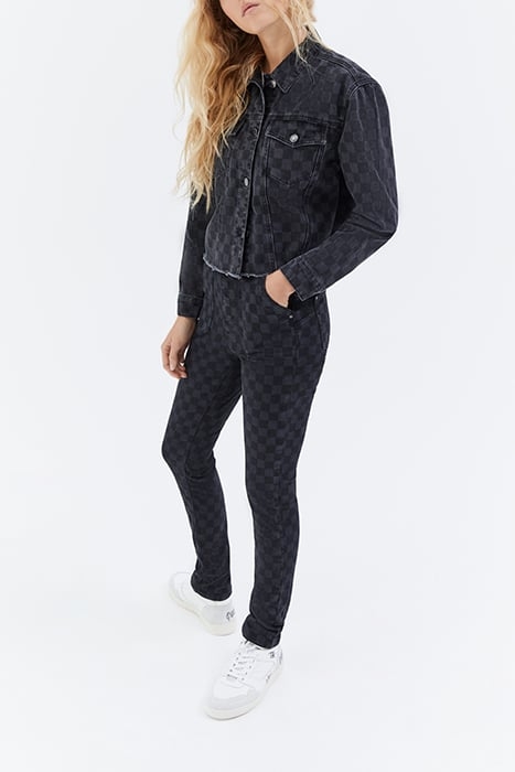 GREY CHECKERBOARD MOTIF SCULPT UP SKINNY JEANS 3