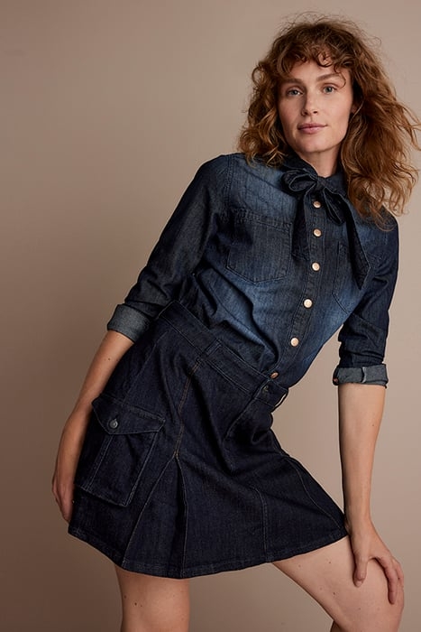 DENIM PLEATED SKIRT DENIM DARK INDIGO 1