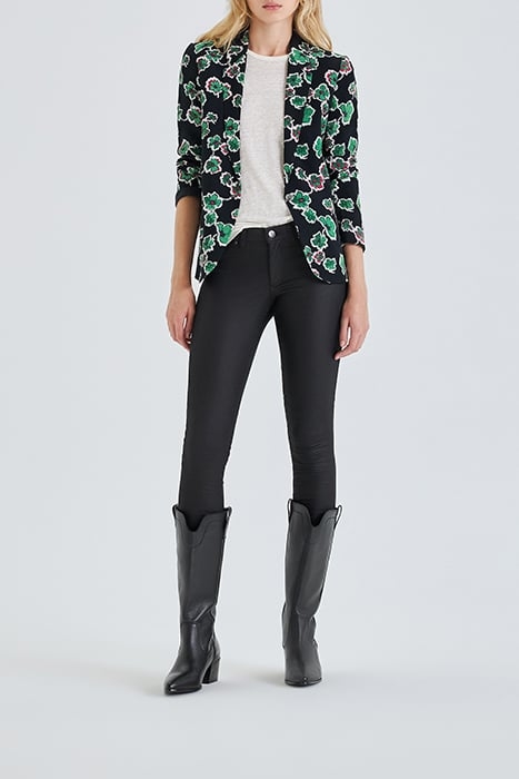 BLACK SUIT JACKET WITH GREEN FLOWERS PRINT 3