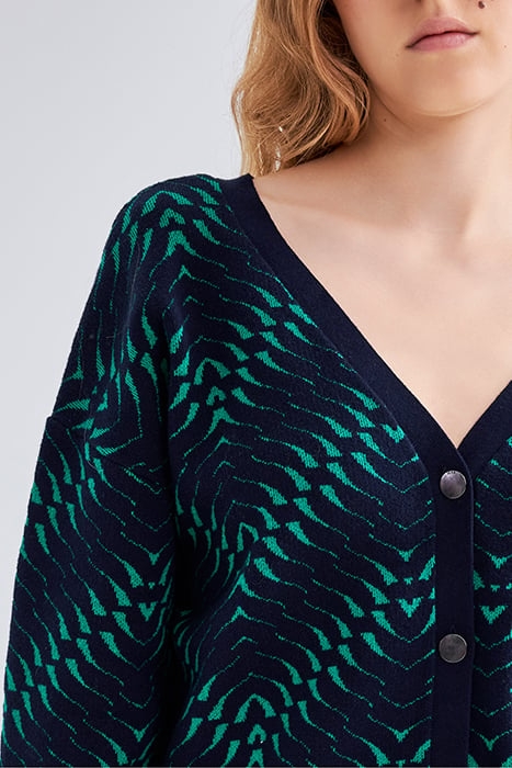 NAVY GEOMETRIC MOTIF JACQUARD KNIT CARDIGAN 5