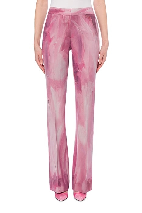PAINTING WOOL SATIN FLARE TROUSERS PINK 1