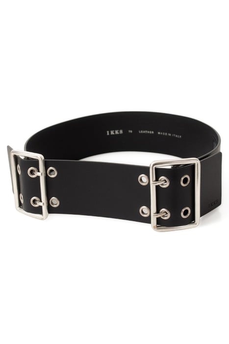 BLACK LEATHER WIDE BELT, DOUBLE BUCKLE AND EYELETS BLACK 2