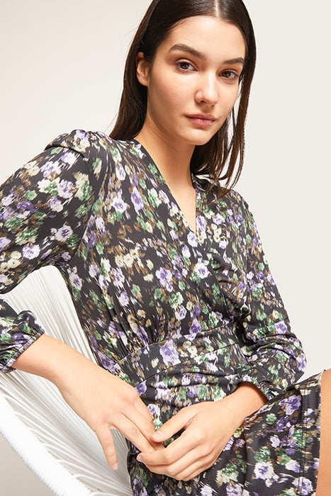 SHORT FLORAL PATTERNED JERSEY DRESS BLACK 4