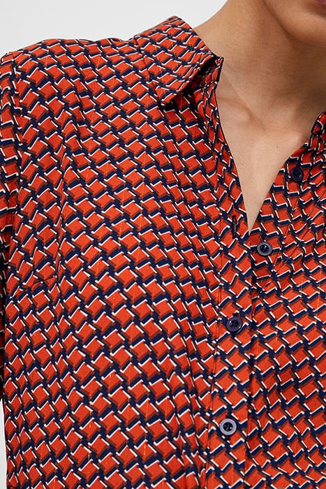 ABSTRACT BELTED SHIRT DRESS ORANGE 5