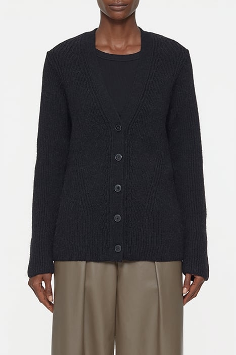 V CARDIGAN LONG SLEEVE KNITS BLACK 1