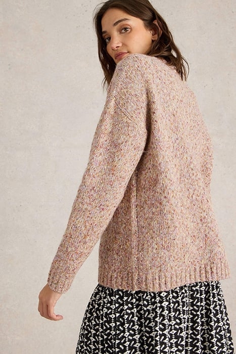 TEXTURED V NECK JUMPER NATURAL MULTI 3