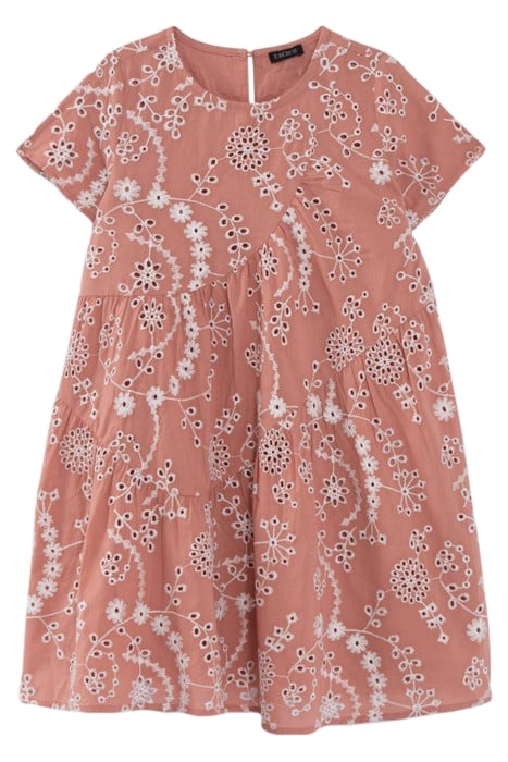 GIRLS’ OLD PINK ORGANIC COTTON DRESS, EMBROIDERED FLOWERS 1
