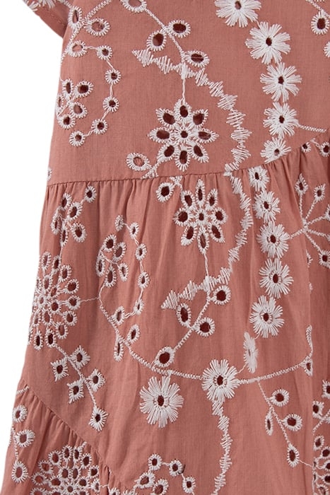 GIRLS’ OLD PINK ORGANIC COTTON DRESS, EMBROIDERED FLOWERS 6