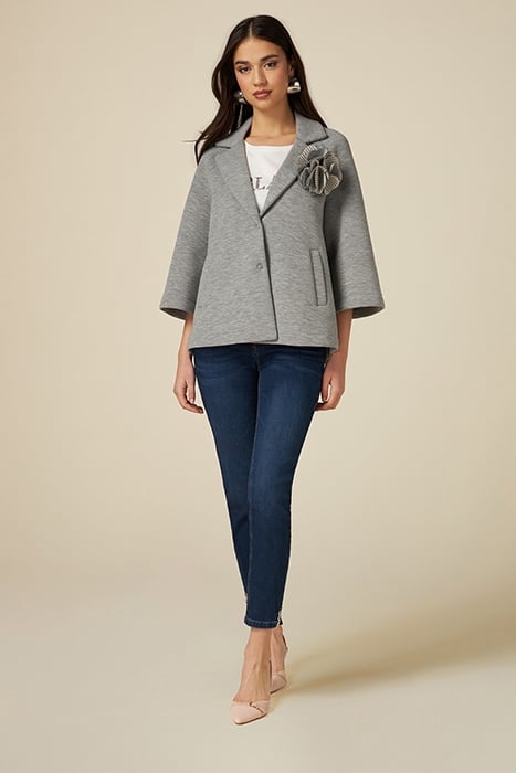 SCUBA FABRIC COAT WITH BROOCH GREY 3