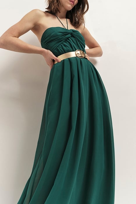 RHODES - LONG STRAPLESS RECYCLED JUNGLE GREEN DRESS WITH PLE 5