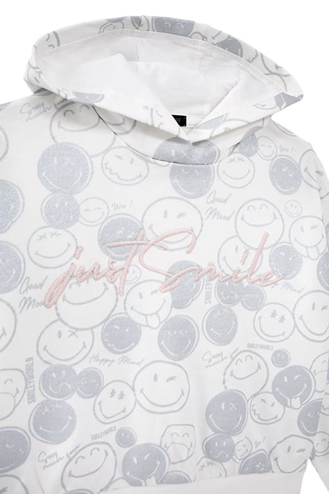GIRLS’ WHITE HOODIE WITH SILVER ALL-OVER SMILEYWORLD PRINT 3