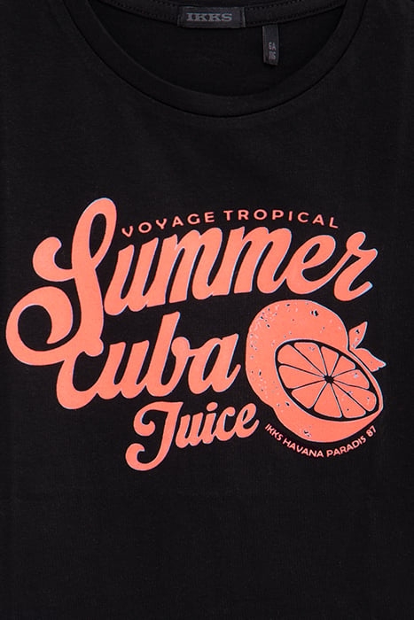 GIRLS' BLACK T-SHIRT WITH NEON FRUIT & SLOGAN 4
