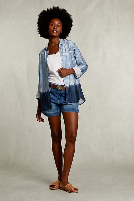 BLUE/WHITE STRIPED TIE-DYE BLOUSE BLUE 3