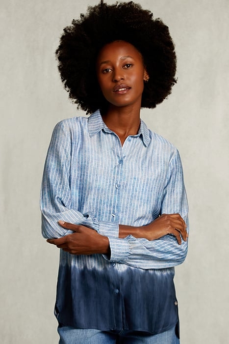 BLUE/WHITE STRIPED TIE-DYE BLOUSE BLUE 1