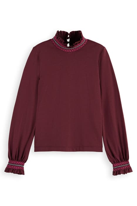 CONTRAST SMOCK HIGH-NECK LONG-SLEEVED T-SHIRT RUBY by Scotch & Soda