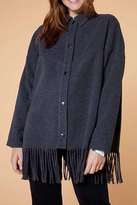 VIRNA - CHARCOAL GREY OVERSHIRT JACKET WITH FRINGES by ONE STEP