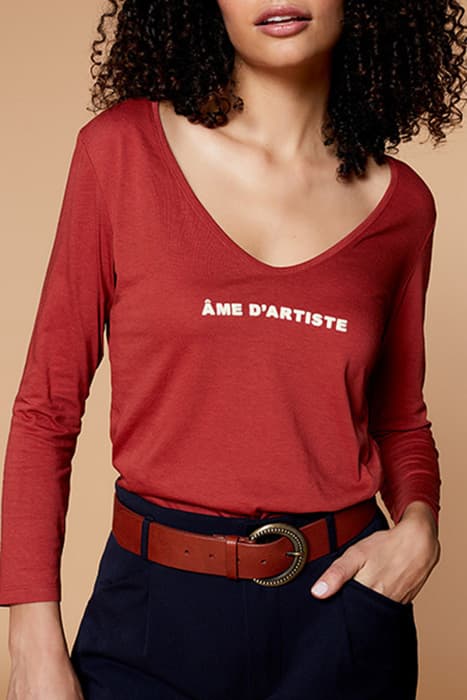 MYTHE - TERRACOTTA T-SHIRT WITH FLOCKED MESSAGE by ONE STEP