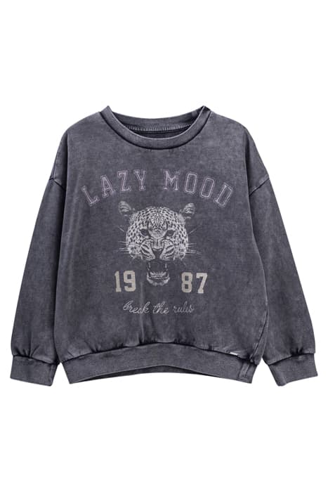 GIRLS’ MEDIUM GREY ACID WASH SWEATSHIRT WITH TIGER IMAGE MED by IKKS