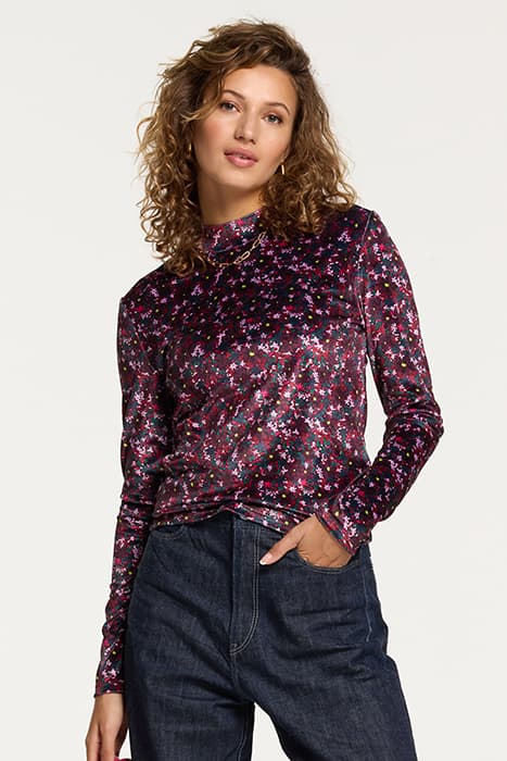 LADIES VITORIA VELVET TOP DITSY FLOWER WINE PURPLE DAISY by Shiwi