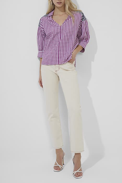 ADALHIA GINGHAM PUFF SLV SHIRT VIVID VIOLA-MARINE by French Connection