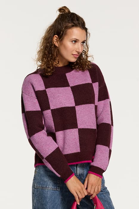 LADIES HELSINKI CHECK SWEATER WINE PURPLE by Shiwi