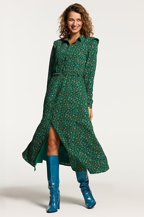 LADIES CALAMA DRESS POPPY FLOWER RAIN GREEN FLOWER by Shiwi