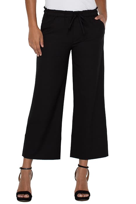 PULL ON TIE WAIST WIDE LEG CROP BLACK by Liverpool