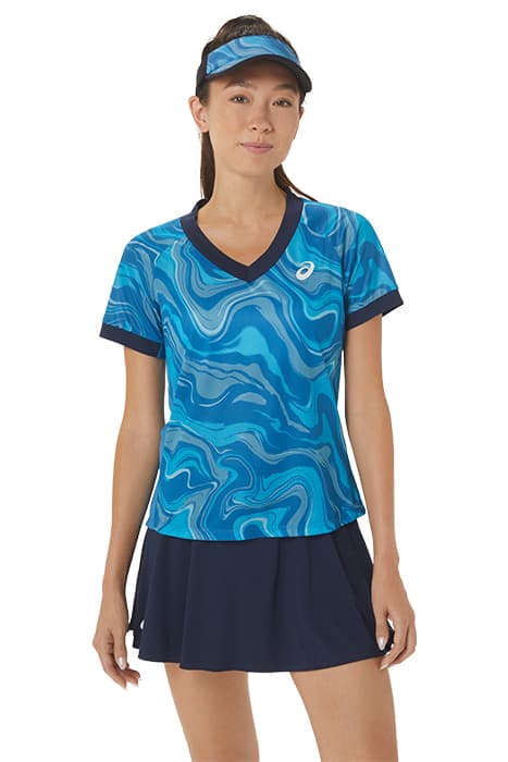 WOMEN MATCH GRAPHIC SS TOP REBORN BLUE by ASICS