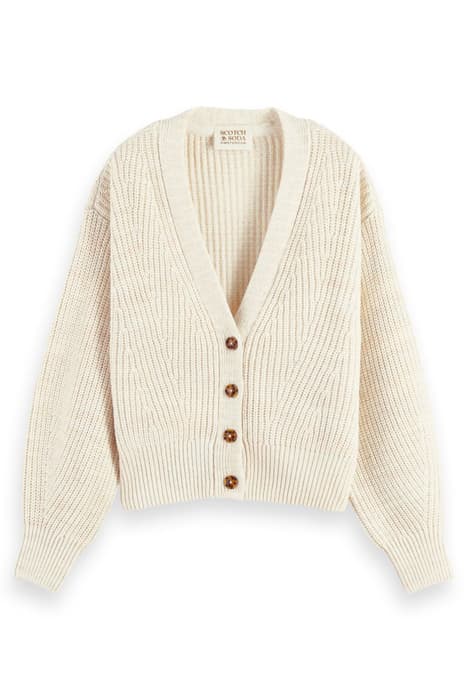 KNITTED CARDIGAN WITH PUFFY SLEEVES ECRU MELANGE by Scotch & Soda