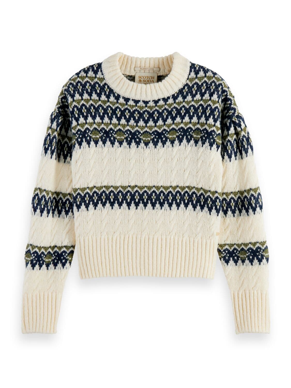 FAIR ISLE KNITTED CABLE PULLOVER AGED WHITE by Scotch & Soda