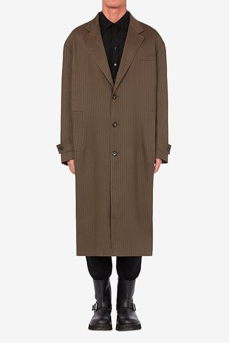 PINSTRIPED COAT IN LINEN AND VISCOSE BROWN by Moschino