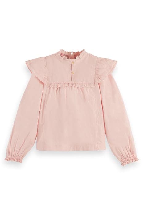 RUFFLE DETAIL LONG-SLEEVED CRISPY COTTON TOP BLUSH by Scotch & Soda