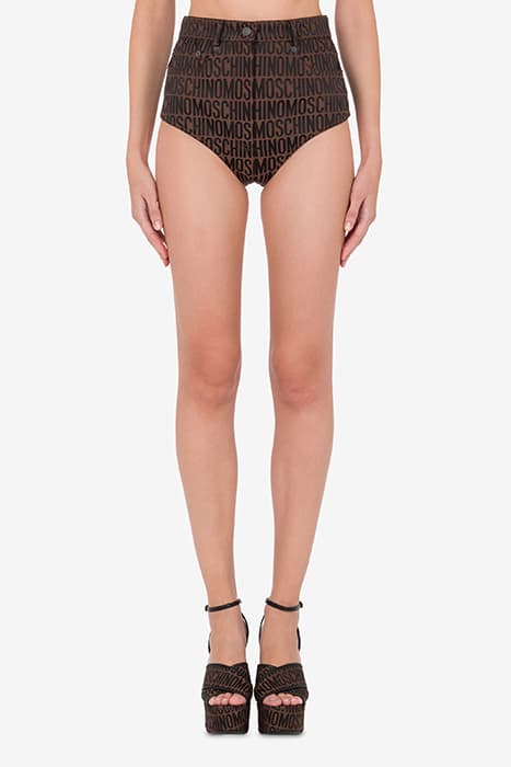 HOT PANTS IN NYLON ALLOVER LOGO BROWN by Moschino