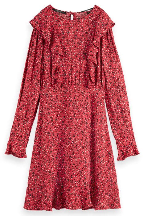 RUFFLED HEM MINI DRESS SPACE FLORAL ELECTRIC RED by Scotch & Soda