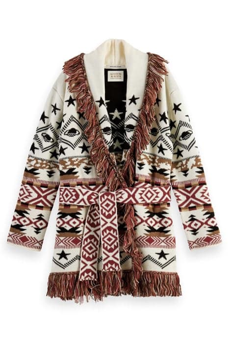 JACQUARD PATTERN SHORT CARDIGAN WITH FRINGES AGED WHITE by Scotch & Soda