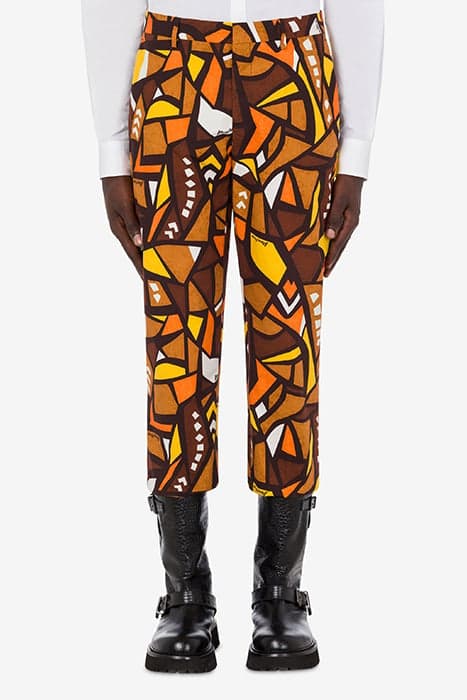 WOOD PRINT COTTON TROUSERS BROWN by Moschino