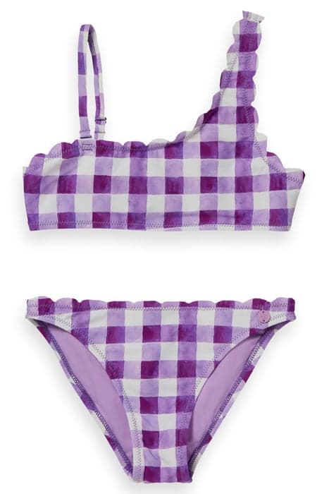 PRINTED CHECK SCALLOP EDGE ONE-SHOULDER BIKINI MULBERRY BIST by Scotch & Soda