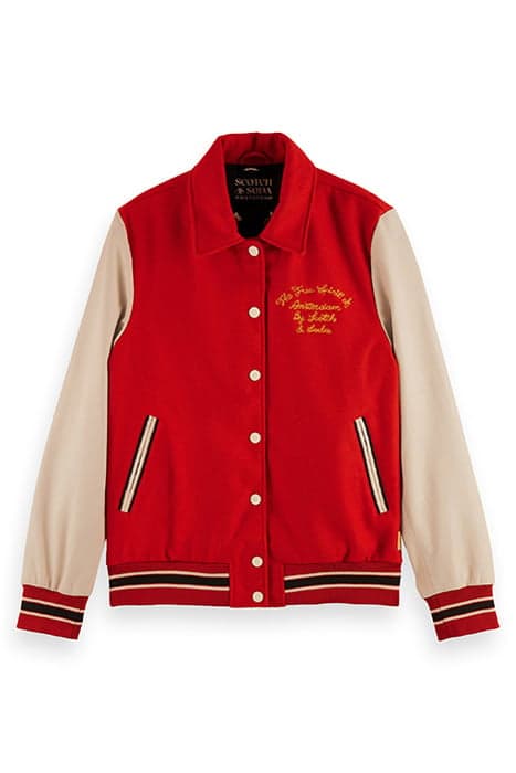 WOOL COLLEGE JACKET WITH ARTWORK AT CHEST HOLLYWOOD FLAME by Scotch & Soda