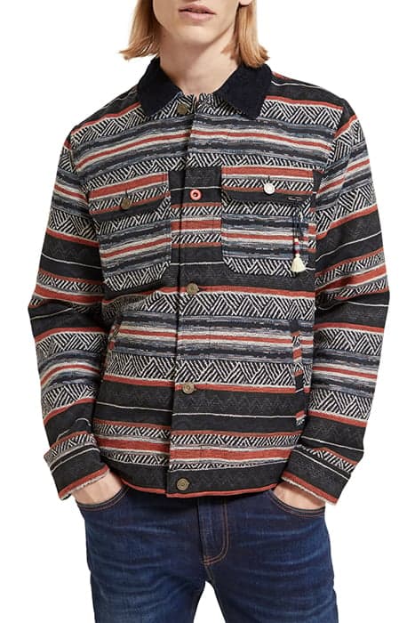 COTTON-BLEND JACQUARD TRUCKER JACKET NIGHT MULTICOLOUR STRIP by Scotch & Soda